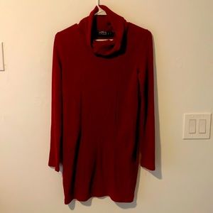 Deep red wine turtle neck sweat dress